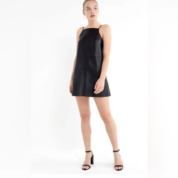 knee length dresses for ladies Black Faux Leather Contrast Trim Mini Shift Dress main image 0